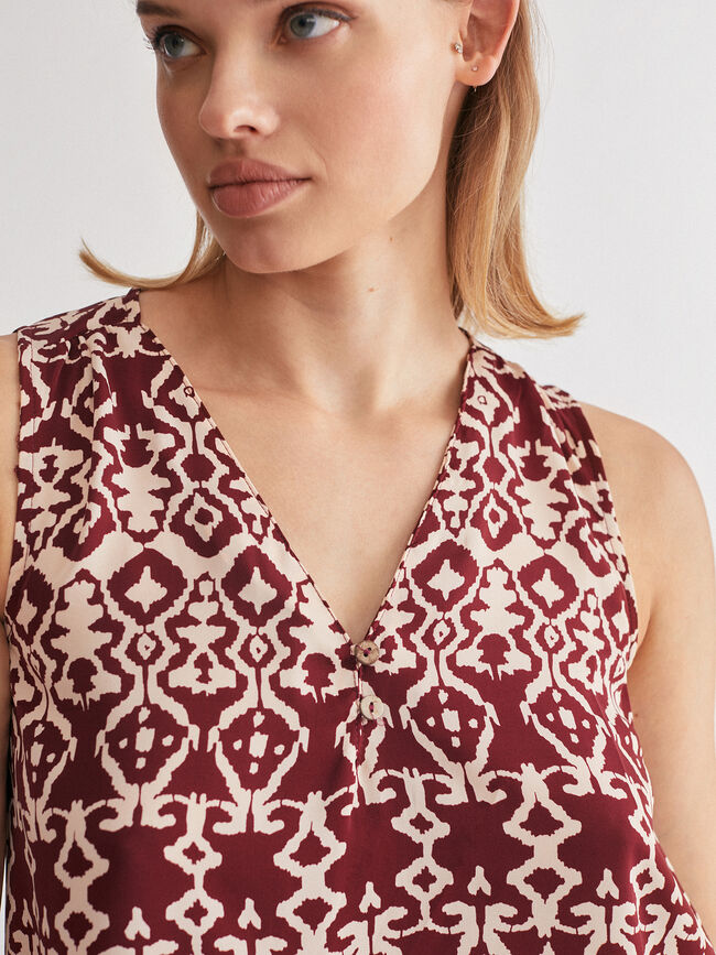Blusa sin mangas estampado étnico Crudo