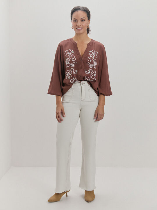 BLUSA BORDADO MANGAS Marron image number null