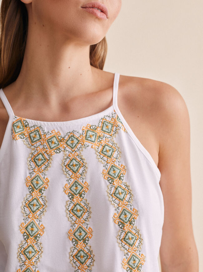 top cuello halter bordados 100% algodón Blanco Optico