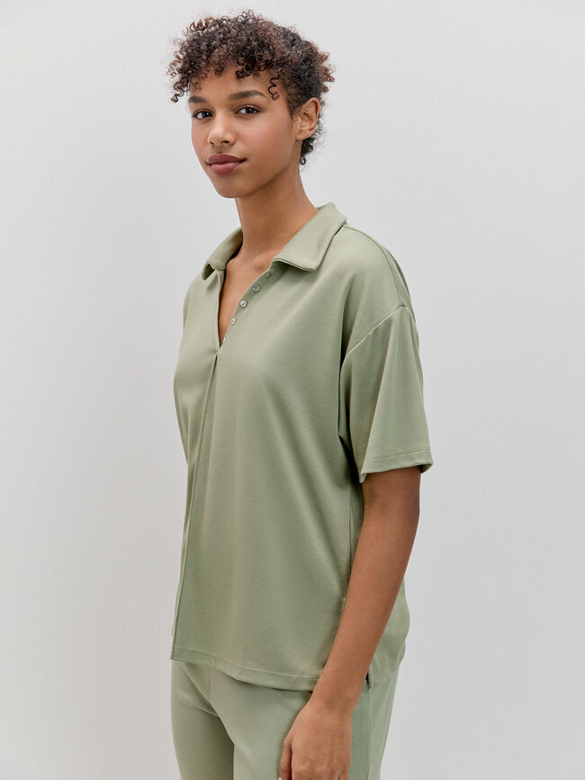 CAMISETA CUELLO CAMISERO kaki claro