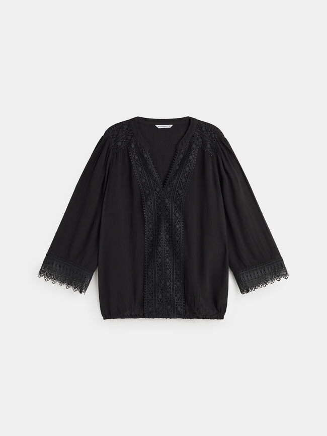 Blusa romántica puntilla Negro