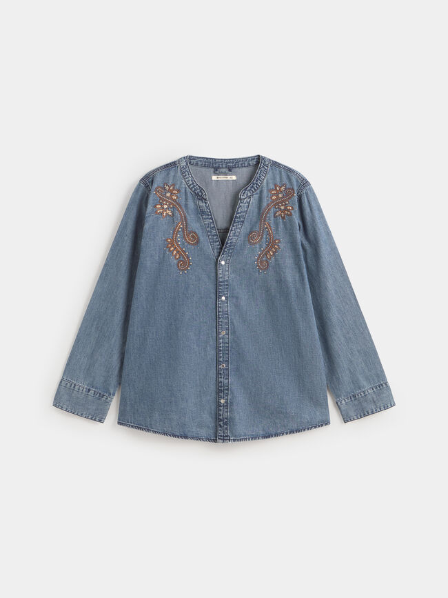 CAMISA VAQUERA BORDADA Mid blue