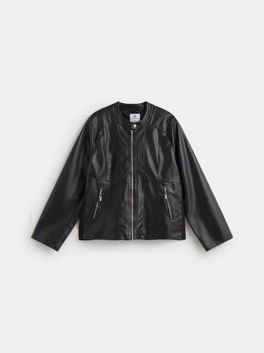CAZADORA EFECTO PIEL CUELLO MAO Negro image number null