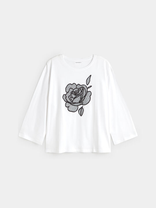 CAMISETA FLOR BORDADA Blanco Optico image number null