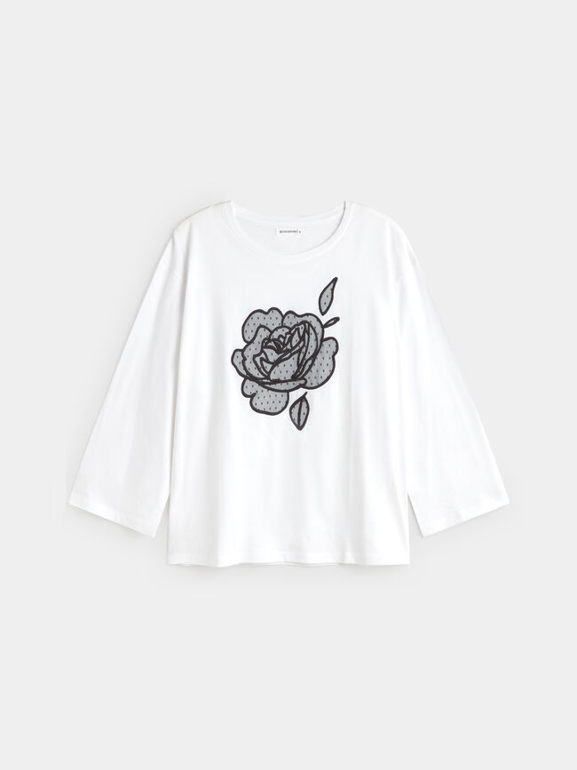 CAMISETA FLOR BORDADA Blanco Optico