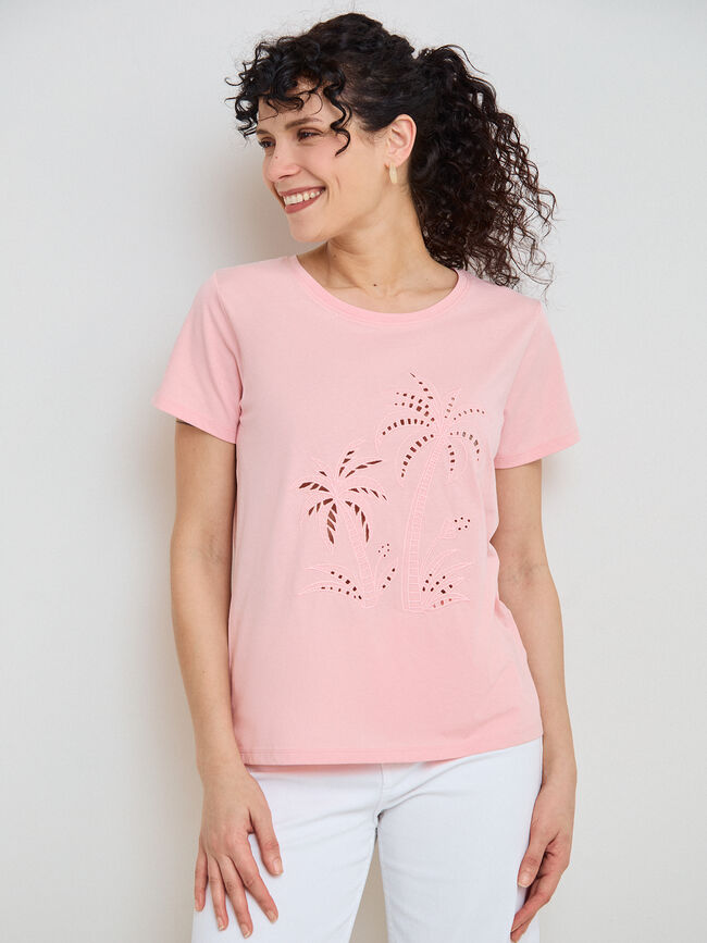 CAMISETA PALMERAS TROQUELADAS Rosa Pastel