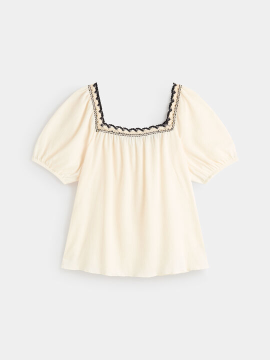 CAMISETA CROCHET TEXTURA Blanco Hueso image number null
