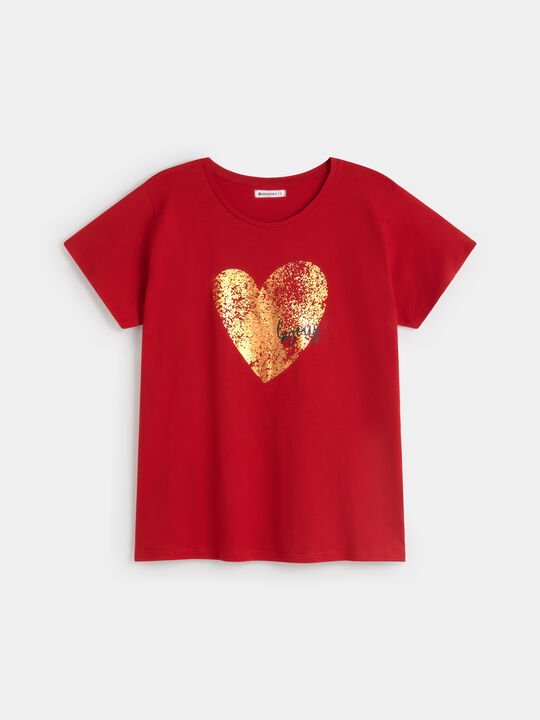 CAMISETA CORAZ&Oacute;N BRILLANTE Rojo image number null