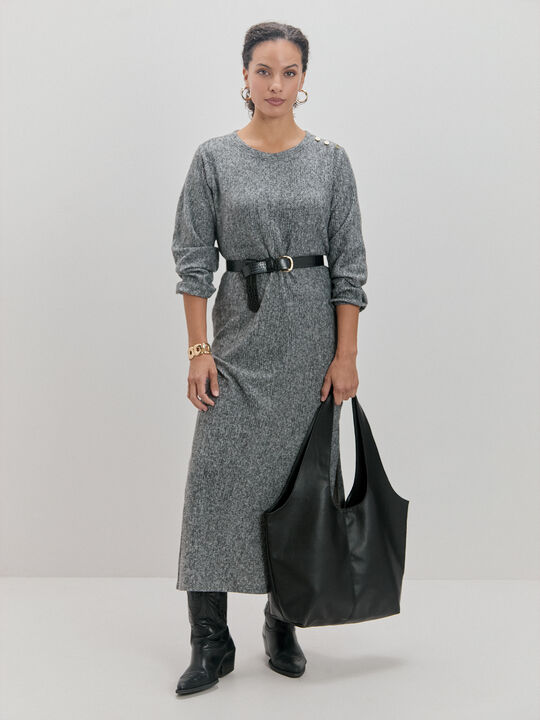 VESTIDO LANOSO PLISADO Gris vigore Osc image number null
