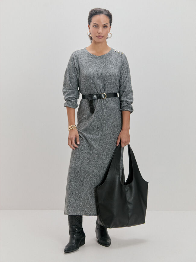 VESTIDO LANOSO PLISADO Gris vigore Osc