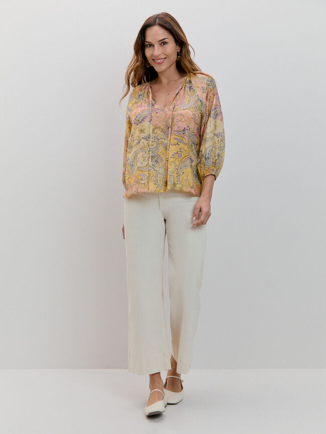 BLUSA VOLANTE RAYAS Crudo