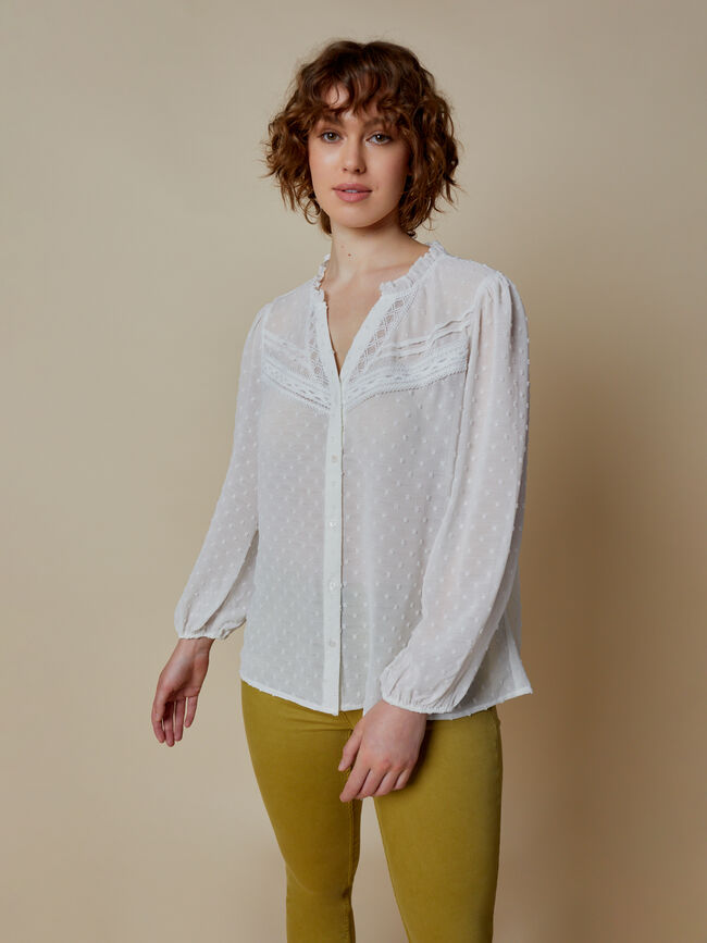 Blusa jacquard detalle cuello Blanco Optico