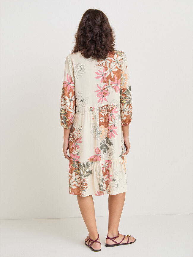 VESTIDO VISCOSA ESTAMPADO Crudo