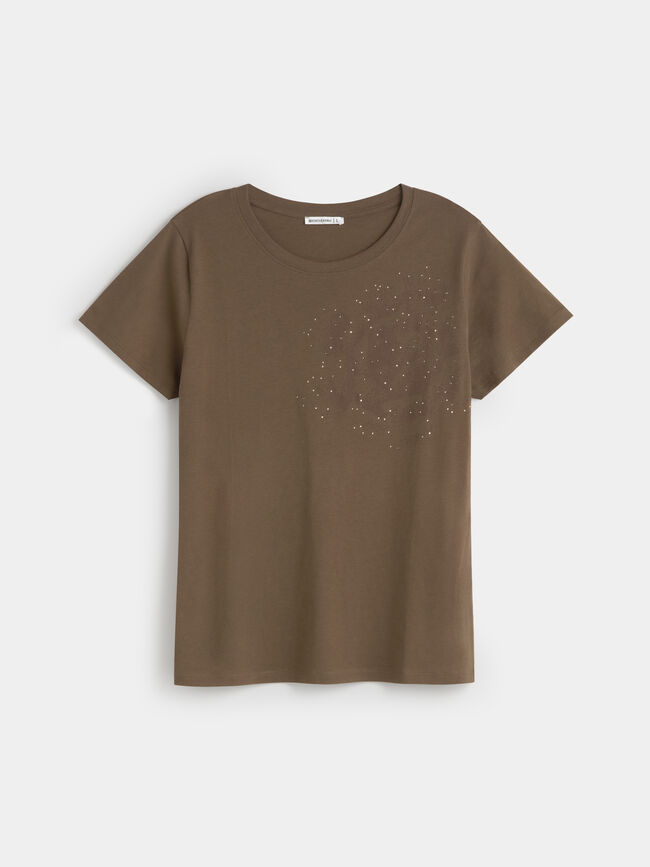 CAMISETA FLOR BRILLANTE Marron