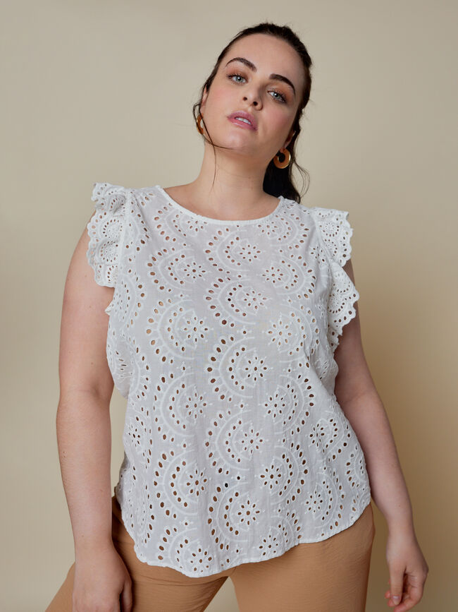 Blusa troquelada volante mangas Blanco Optico
