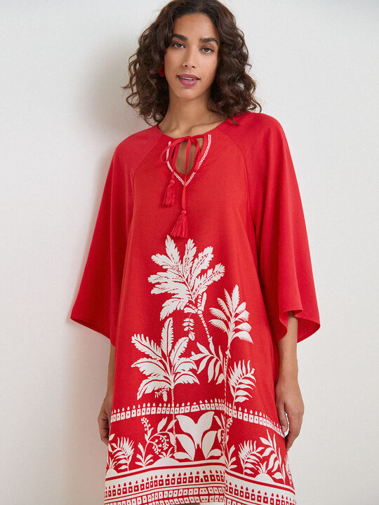 KAFTAN DETALLE PALMERA Rojo Flama image number null