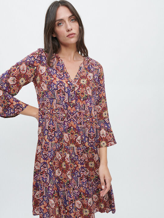 VESTIDO ESTAMPADO VUELO Violeta vintage image number null