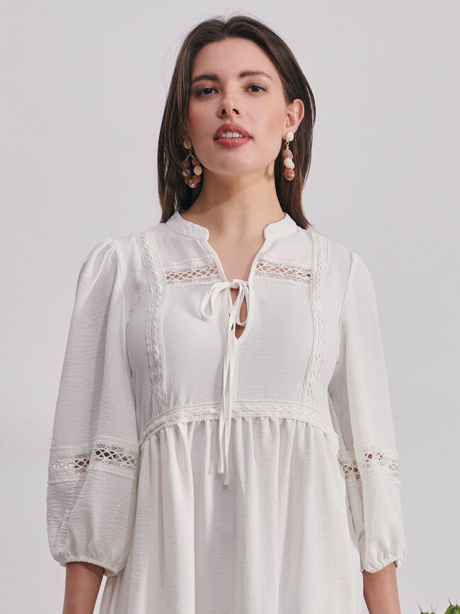 Vestido blanco romantico Blanco Hueso