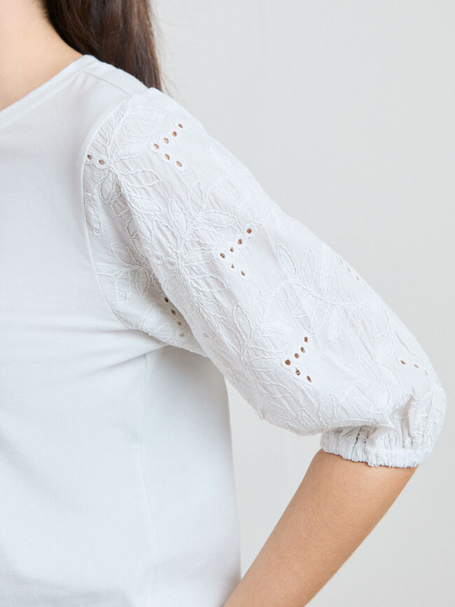 CAMISETA MANGA ABULLONADA Blanco Hueso
