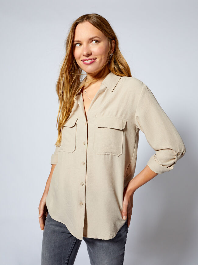 Camisa con bolsillos Beige