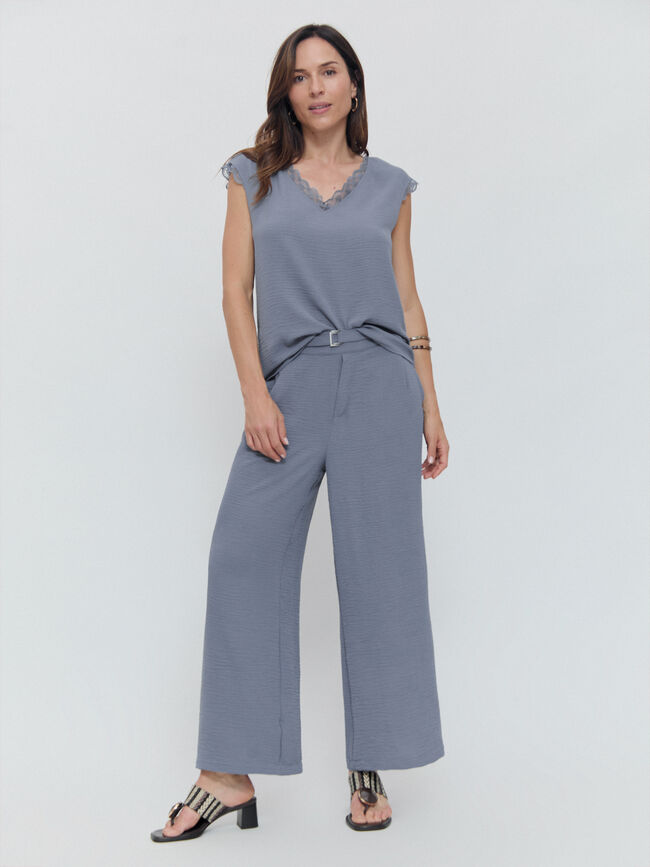 PANTALON ANCHO FLUIDO Azul Grisaceo