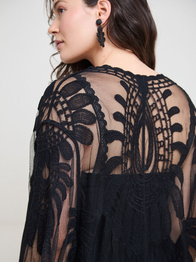 KIMONO TUL FLORES Negro