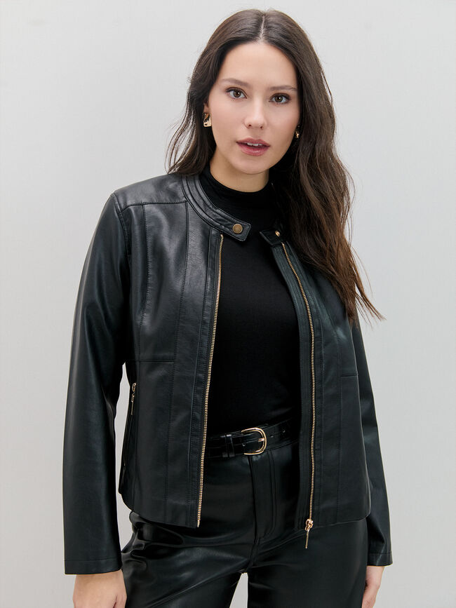 CHAQUETA CORTES POLIPIEL Negro