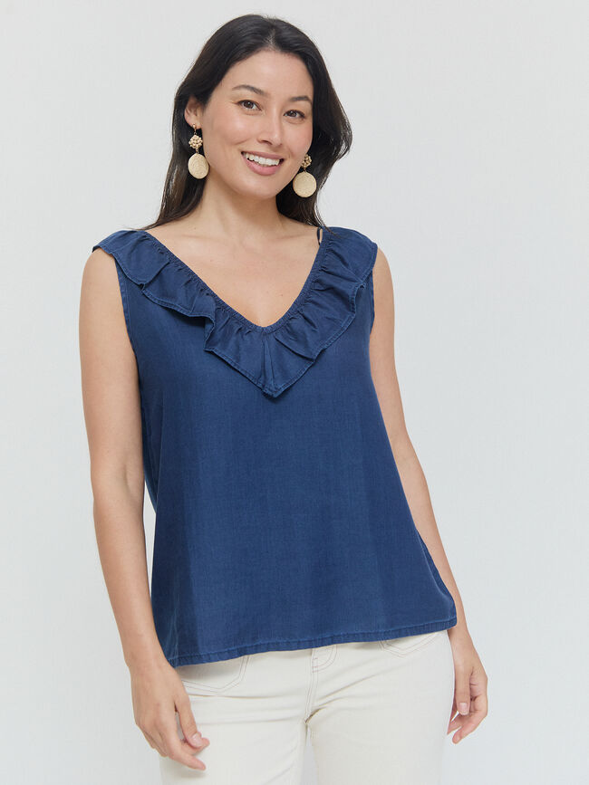 BLUSA VOLANTE CUELLO Azul Marino