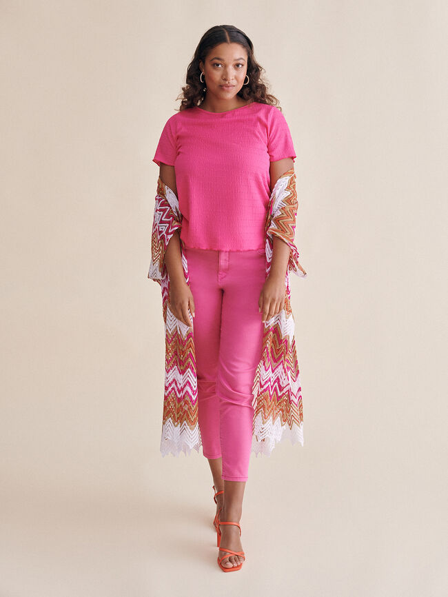 camiseta básica plisada Fucsia Claro