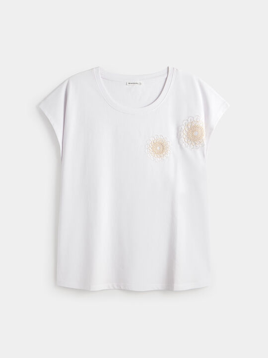 CAMISETA DETALLE CROCHET Blanco Optico image number null