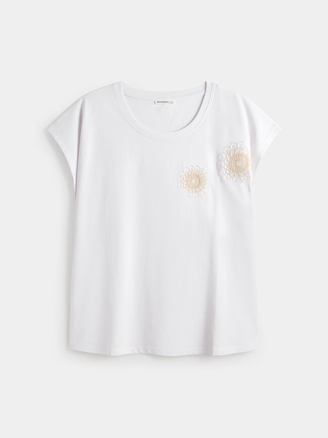 CAMISETA DETALLE CROCHET Blanco Optico