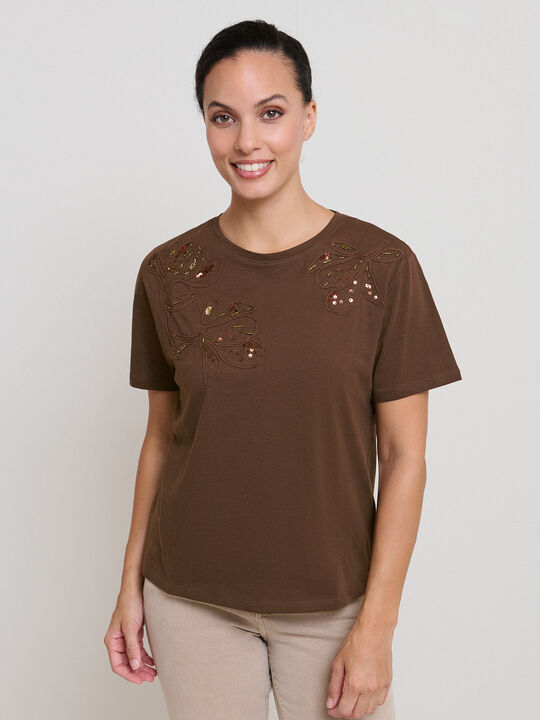 CAMISETA FLORES ELEGANTES Marron image number null