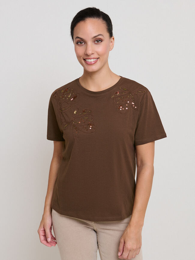 CAMISETA FLORES ELEGANTES Marron