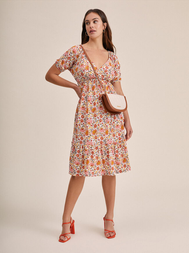 Vestido midi estampado floral Blanco Optico