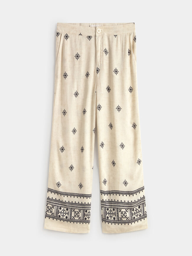 PANTALON RECTO BORDADO Crudo