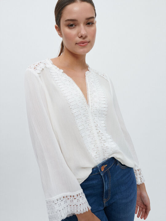 BLUSA PUNTILLA Blanco Hueso image number null