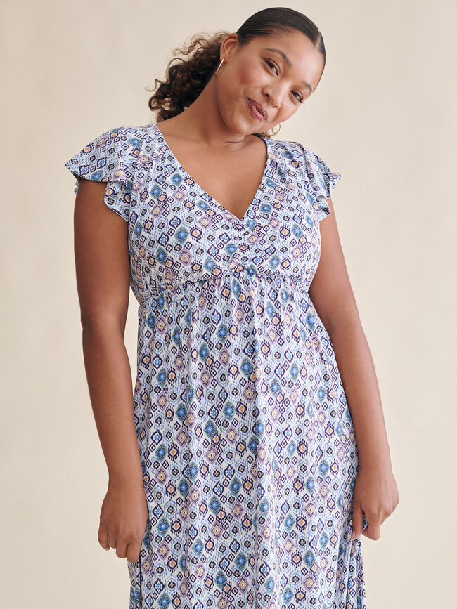 Vestido estampado cuello pico Crudo