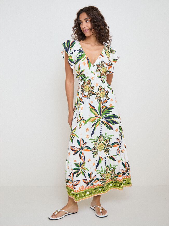 VESTIDO BAJO VOLANTE Crudo