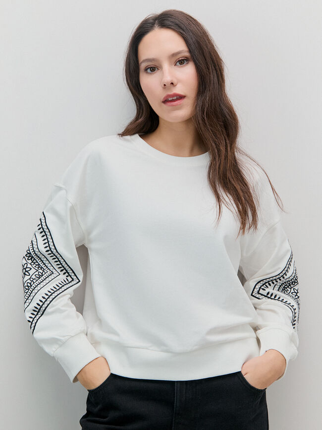 SUDADERA CUELLO REDONDO Blanco Hueso