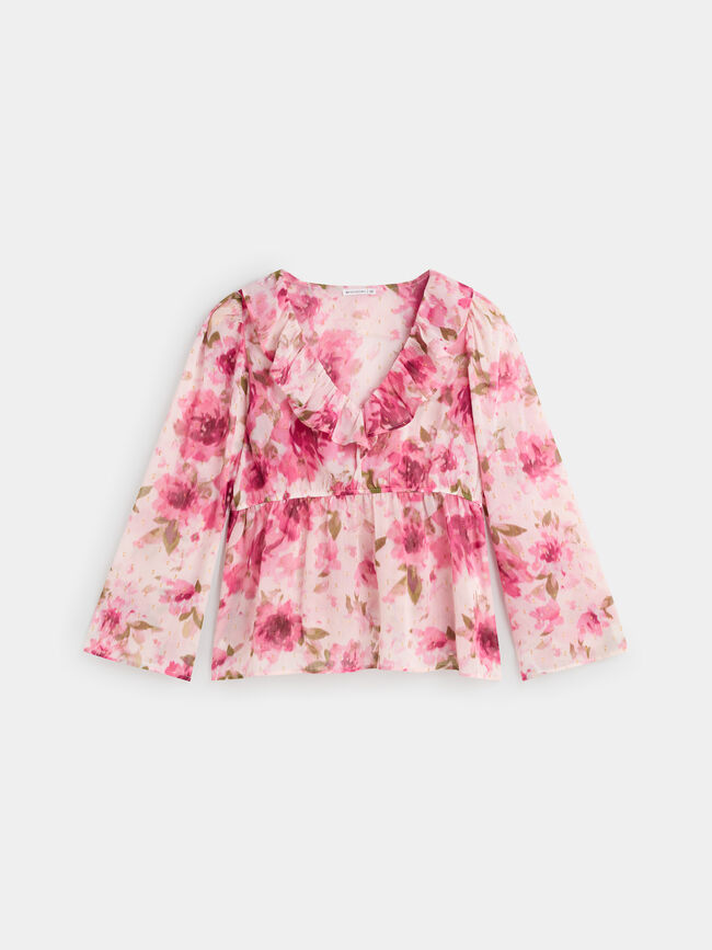 BLUSA VOLANTES ESTAMPADA Geranio