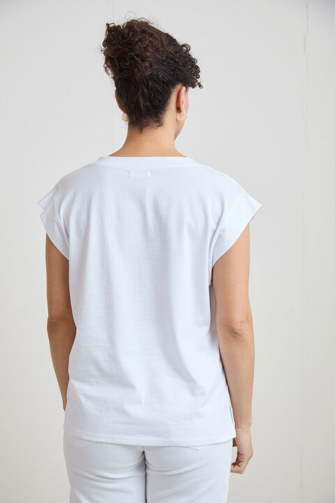 CAMISETA CUELLO PICO Blanco Optico image number null