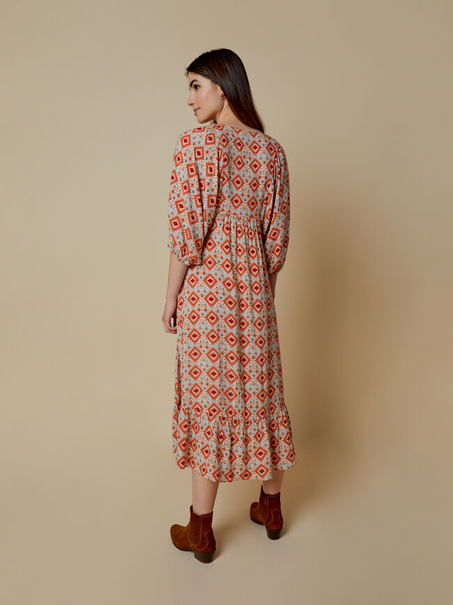 Vestido manga volumen Naranja quemado
