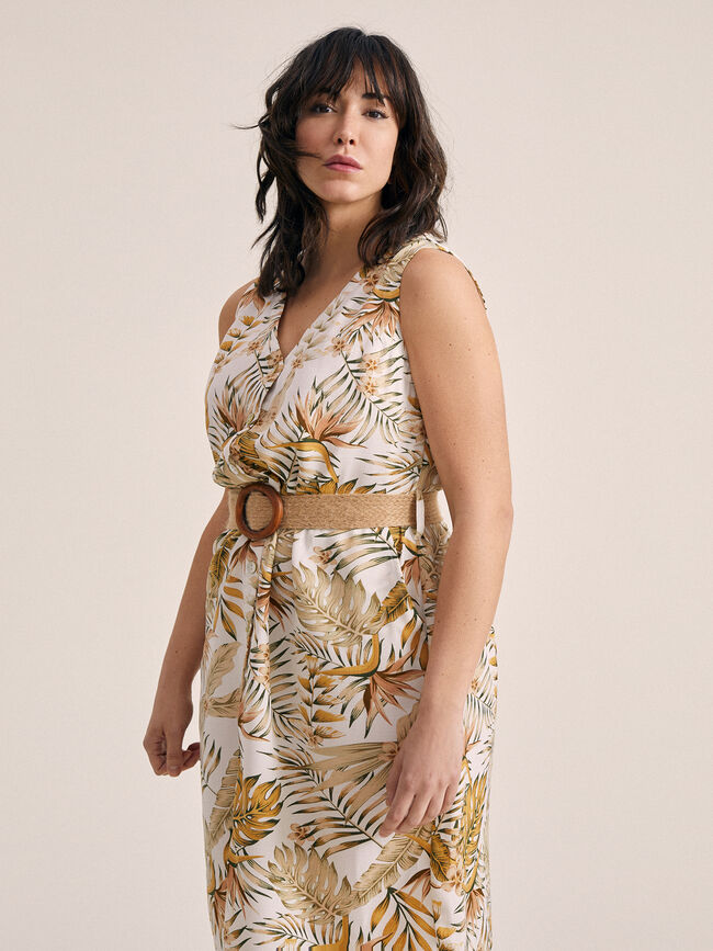 Vestido estampado con cinturón Estampado 1