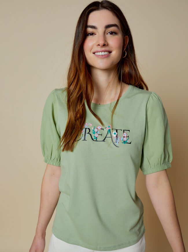 camiseta manga volumen 100% algodón Verde Porcelana 2