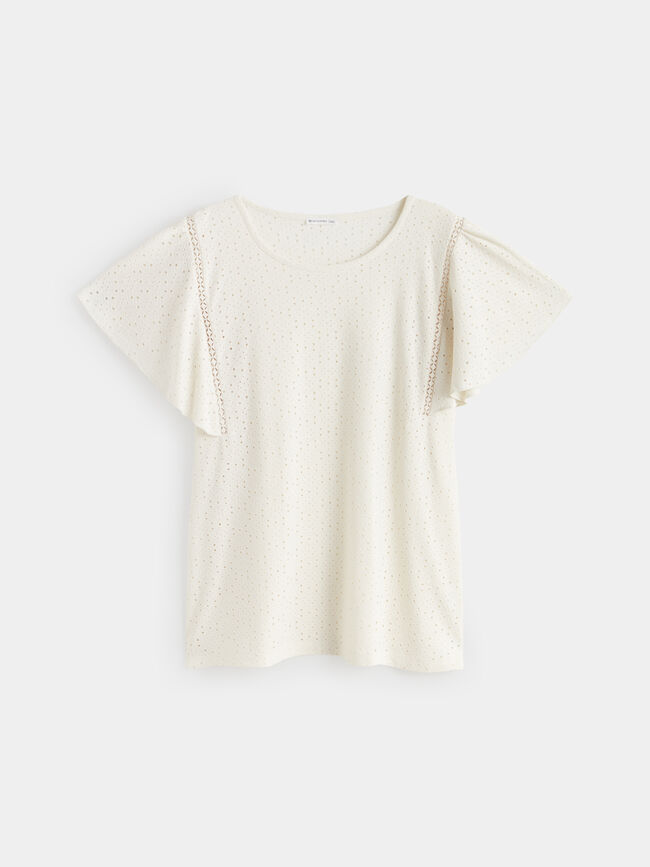 CAMISETA VOLANTE MANGA Blanco Hueso