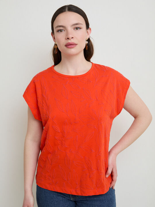 CAMISETA HOJAS RELIEVE Rojo Pimenton image number null