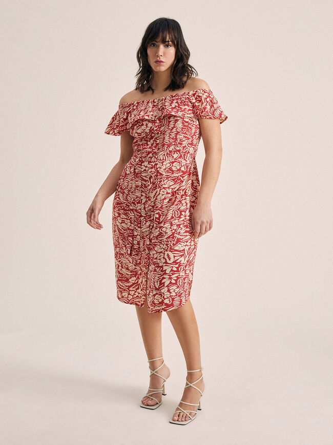 Vestido estampado cuello barco Piedra