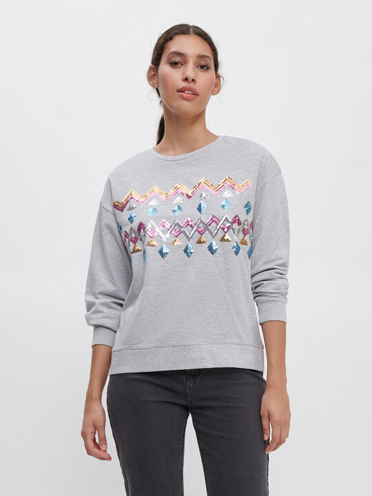 SUDADERA CENEFA LENTEJUELAS gris vigore med image number null