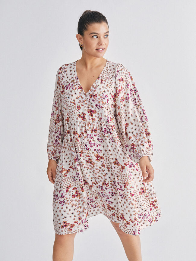 Vestido escote cruzado y manga larga abu Crudo