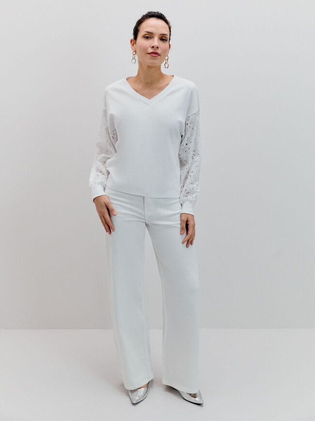 SUDADERA MANGA BORDADO Blanco Optico